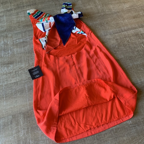 NWT Lulus Tie-Back Mini Dress womens Size Medium Joyful Orange Red Multi-Stripe - Picture 5 of 7